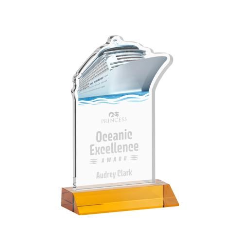 Awards and Plaques - Crystal Trophies - Voyager Amber Unique Crystal Trophy