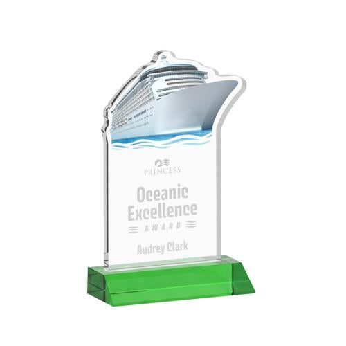 Awards and Plaques - Crystal Trophies - Voyager Green Unique Crystal Trophy