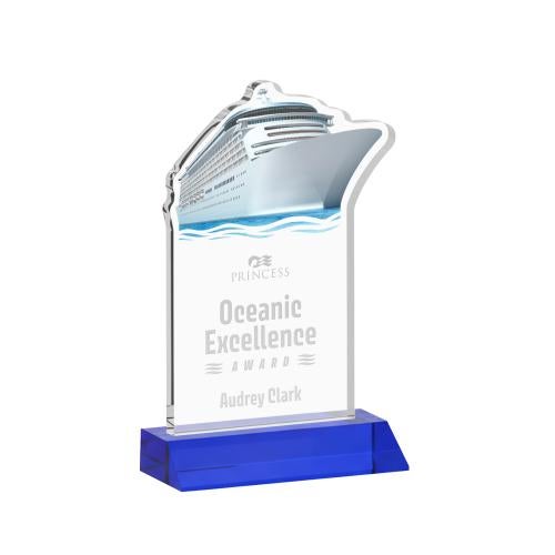 Awards and Plaques - Crystal Trophies - Voyager Blue Unique Crystal Trophy