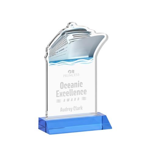 Awards and Plaques - Crystal Trophies - Voyager Sky Blue Unique Crystal Trophy