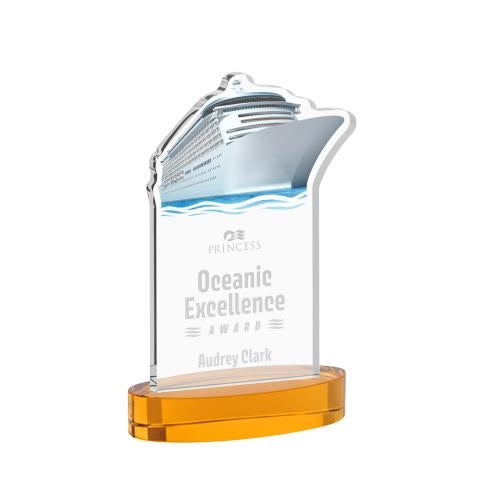Awards and Plaques - Crystal Trophies - Voyager on Alberton Base Amber Unique Crystal Trophy