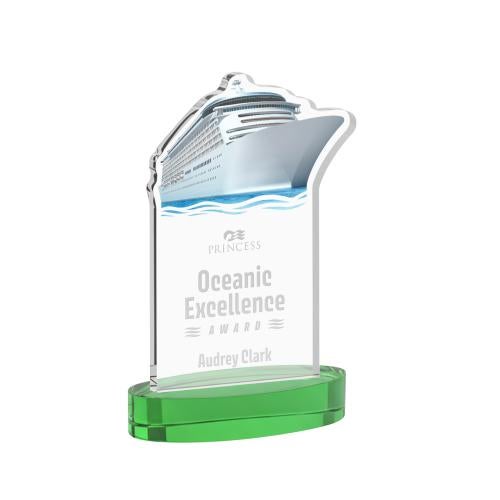 Awards and Plaques - Crystal Trophies - Voyager on Alberton Base Green Unique Crystal Trophy