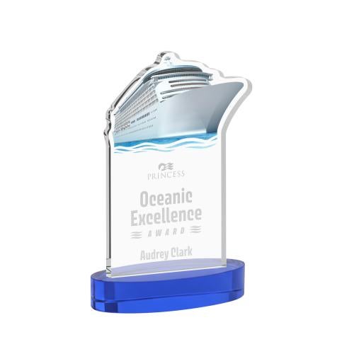 Awards and Plaques - Crystal Trophies - Voyager on Alberton Base Blue Unique Crystal Trophy