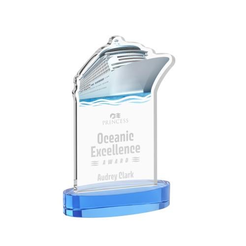 Awards and Plaques - Crystal Trophies - Voyager on Alberton Base Sky Blue Unique Crystal Trophy