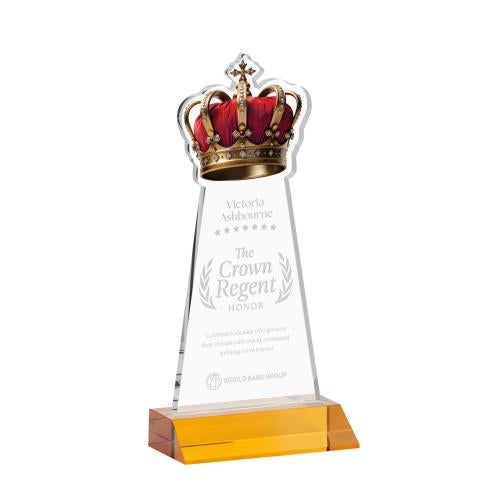 Awards and Plaques - Crystal Trophies - Crown Amber Unique Crystal Trophy