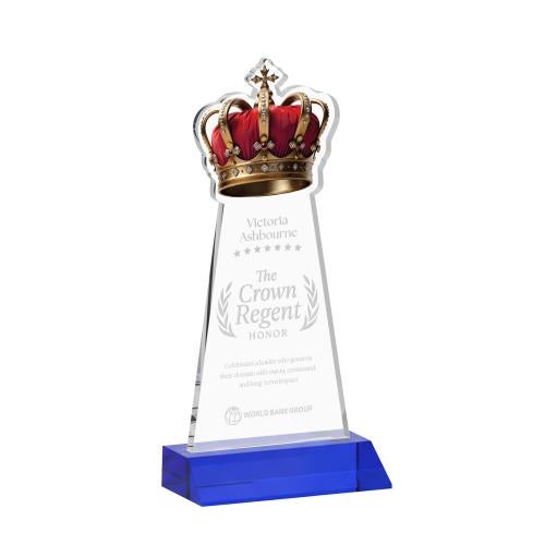 Awards and Plaques - Crystal Trophies - Crown Blue Unique Crystal Trophy