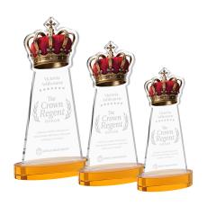 Crown on Alberton Base Amber Unique Crystal Trophy - Crystal Trophies