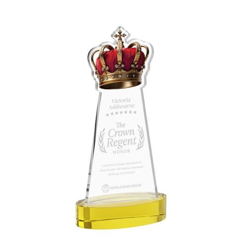 Awards and Plaques - Crystal Trophies - Crown on Alberton Base Gold Unique Crystal Trophy