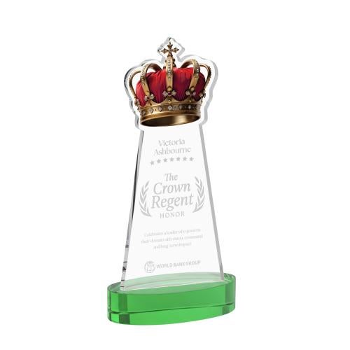 Awards and Plaques - Crystal Trophies - Crown on Alberton Base Green Unique Crystal Trophy