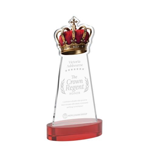 Awards and Plaques - Crystal Trophies - Crown on Alberton Base Red Unique Crystal Trophy