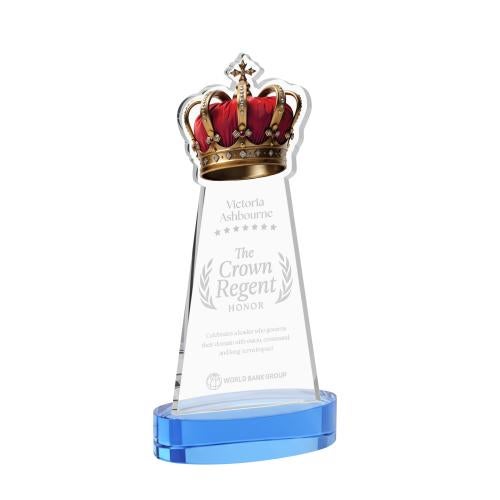 Awards and Plaques - Crystal Trophies - Crown on Alberton Base Sky Blue Unique Crystal Trophy