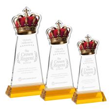 Crown on Hartford Base Amber Unique Crystal Trophy - Crystal Trophies