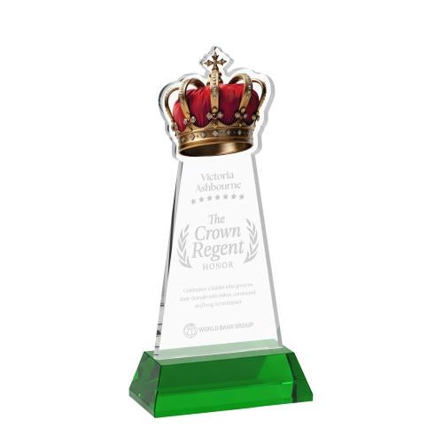 Awards and Plaques - Crystal Trophies - Crown on Hartford Base Green Unique Crystal Trophy