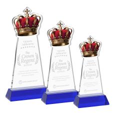Crown on Hartford Base Blue Unique Crystal Trophy - Crystal Trophies