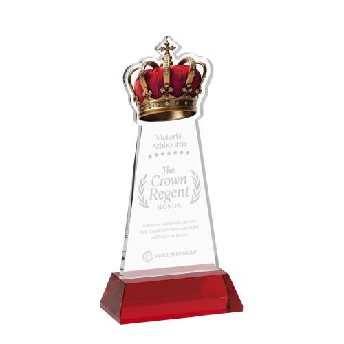 Awards and Plaques - Crystal Trophies - Crown on Hartford Base Red Unique Crystal Trophy