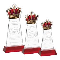 Crown on Hartford Base Red Unique Crystal Trophy - Crystal Trophies