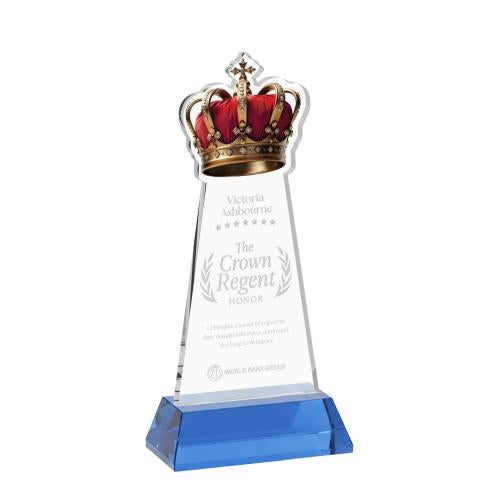 Awards and Plaques - Crystal Trophies - Crown on Hartford Base Sky Blue Unique Crystal Trophy