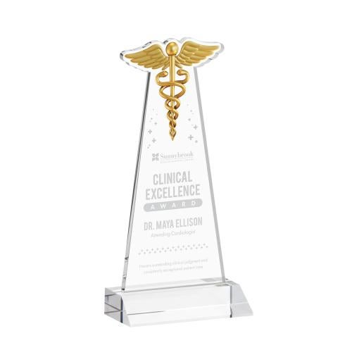 Awards and Plaques - Crystal Trophies - Caduceus Clear Unique Crystal Trophy