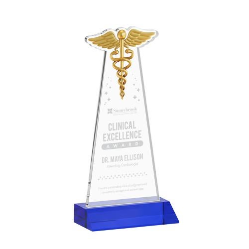 Awards and Plaques - Crystal Trophies - Caduceus Blue Unique Crystal Trophy