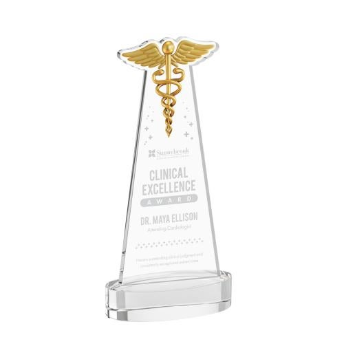 Awards and Plaques - Crystal Trophies - Caduceus on Alberton Base Clear Unique Crystal Trophy