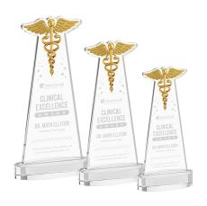 Caduceus on Alberton Base Clear Unique Crystal Trophy - Crystal Trophies