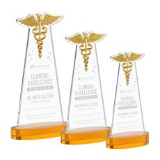 Caduceus on Alberton Base Amber Unique Crystal Trophy - Crystal Trophies