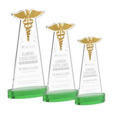 Caduceus on Alberton Base Green Unique Crystal Trophy - Crystal Trophies