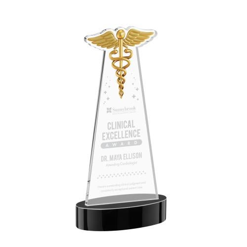 Awards and Plaques - Crystal Trophies - Caduceus on Alberton Base Black Unique Crystal Trophy