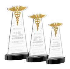 Caduceus on Alberton Base Black Unique Crystal Trophy - Crystal Trophies