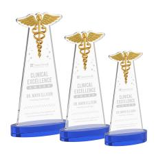 Caduceus on Alberton Base Blue Unique Crystal Trophy - Crystal Trophies