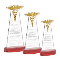 Caduceus on Alberton Base Red Unique Crystal Trophy - Crystal Trophies