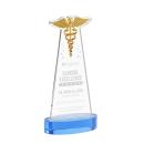 Caduceus on Alberton Base Sky Blue Unique Crystal Trophy