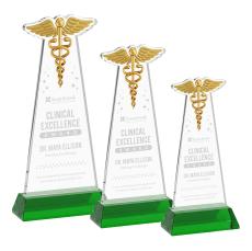 Caduceus on Hartford Base Green Unique Crystal Trophy - Crystal Trophies