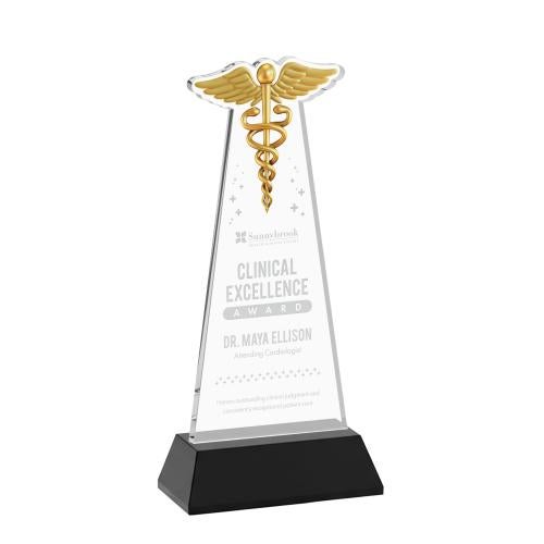 Awards and Plaques - Crystal Trophies - Caduceus on Hartford Base Black Unique Crystal Trophy