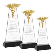 Caduceus on Hartford Base Black Unique Crystal Trophy - Crystal Trophies