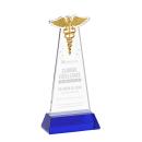 Caduceus on Hartford Base Blue Unique Crystal Trophy