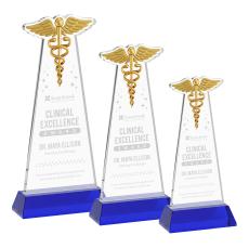 Caduceus on Hartford Base Blue Unique Crystal Trophy - Crystal Trophies