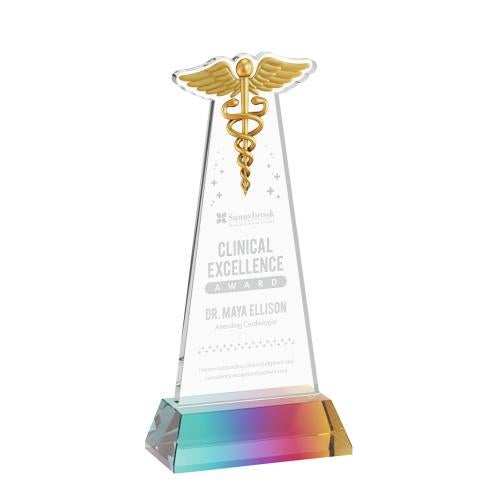 Awards and Plaques - Crystal Trophies - Caduceus on Hartford Base Prismatic Unique Crystal Trophy