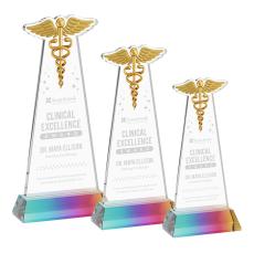 Caduceus on Hartford Base Prismatic Unique Crystal Trophy - Crystal Trophies