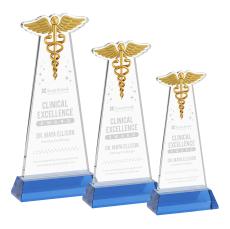 Caduceus on Hartford Base Sky Blue Unique Crystal Trophy - Crystal Trophies