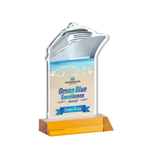 Awards and Plaques - Crystal Trophies - Voyager Full Color Amber Unique Crystal Trophy