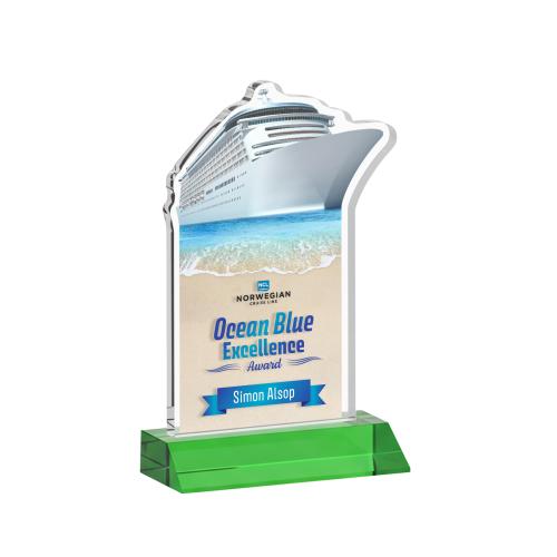 Awards and Plaques - Crystal Trophies - Voyager Full Color Green Unique Crystal Trophy