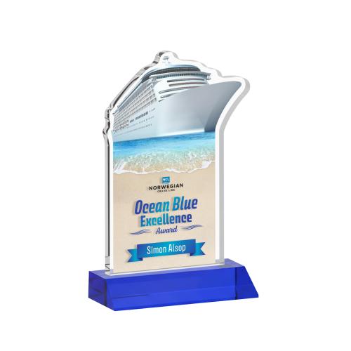 Awards and Plaques - Crystal Trophies - Voyager Full Color Blue Unique Crystal Trophy