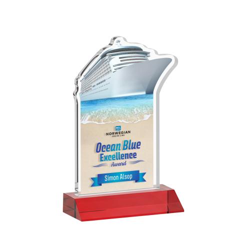 Awards and Plaques - Crystal Trophies - Voyager Full Color Red Unique Crystal Trophy