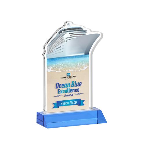 Awards and Plaques - Crystal Trophies - Voyager Full Color Sky Blue Unique Crystal Trophy