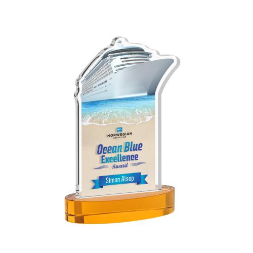 Awards and Plaques - Crystal Trophies - Voyager Full Color on Alberton Base Amber Unique Crystal Trophy