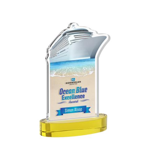 Awards and Plaques - Crystal Trophies - Voyager Full Color on Alberton Base Gold Unique Crystal Trophy