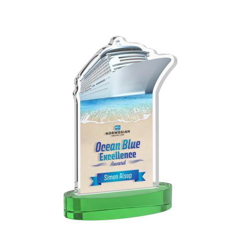 Awards and Plaques - Crystal Trophies - Voyager Full Color on Alberton Base Green Unique Crystal Trophy