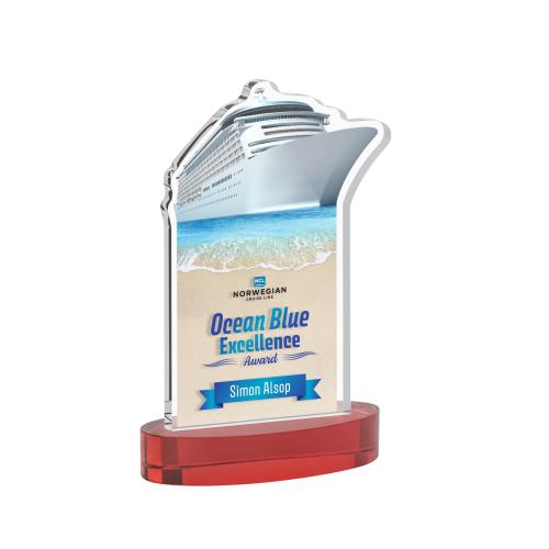 Awards and Plaques - Crystal Trophies - Voyager Full Color on Alberton Base Red Unique Crystal Trophy