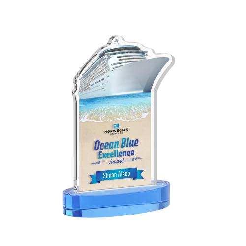 Awards and Plaques - Crystal Trophies - Voyager Full Color on Alberton Base Sky Blue Unique Crystal Trophy